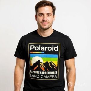 Polaroid Land Camera Nostalgic Graphic Tee Black M Photography Shirt